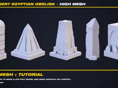 15 Ancient Egyptian Obelisk High Mesh - Tutorial Vol 1 Low-poly 3D model