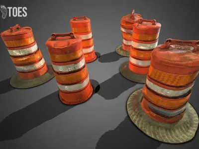 3D TRAFFIC DRUM BARRELS - Game Ready Low-poly 3D model