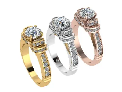 Ring231 gold engagement ring with diamonds 3D print model