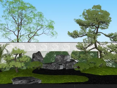 New Chinese - style Courtyard Landscape Design 3D model