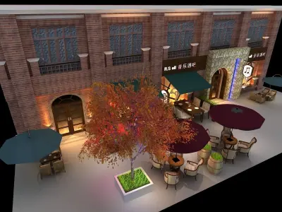 jiuba exterior of restaurant at night 3D model