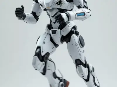 White Mecha Robot 3D Futuristic Battle Suit Blue Eyes Low-poly 3D model