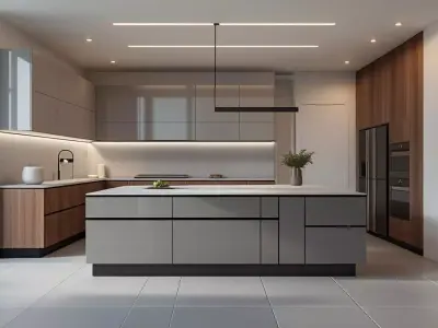 Photorealistic Modern Minimalist Kitchen Interior  3D Render Texture