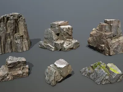 Mossy Rock Set Low-poly 3D model get