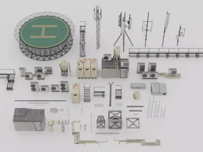 Tokyo Rooftop Kitbash set with over 50 Props Low-poly 3D model