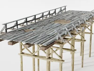 Wooden old bridge damaged da1 Low-poly 3D model