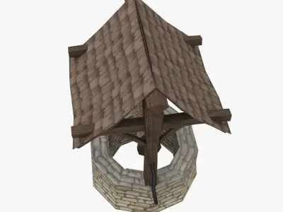 well low-poly water with wooden roof Low-poly 3D model