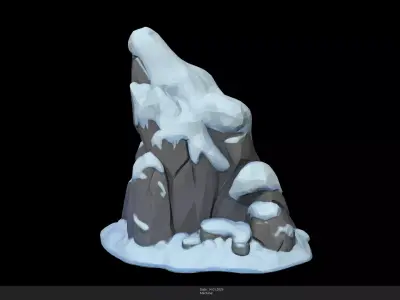 Stylized Snowy Rocks Game Ready - AI Low-poly 3D model
