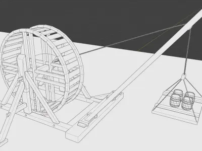 Medieval Treadmill Crane Low-poly 3D model