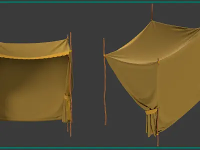 3 camp and tent Low-poly 3D model