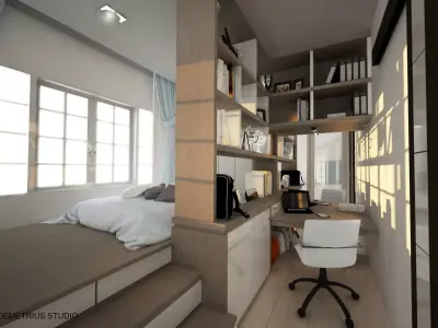 Blue Bedroom Scene 3D model