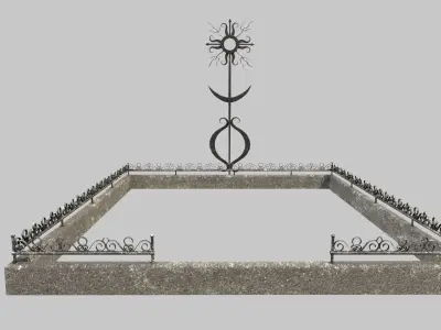 Fenced Grave With Unique Cross Low-poly 3D model