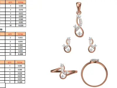 Light wt Ring Earrings Pendant set 3dm stl 1-render details 3D print model 35