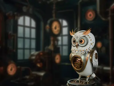 Steampunk Owl Automaton Low-poly 3D model