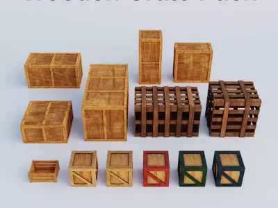 Wooden Crate Pack Low-poly 3D model