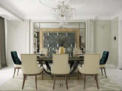 Elegant Modern Classic Open Plan Living  Dining Scene 3D model