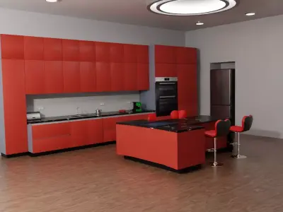 Kitchen with picture cabinet doors 3D model