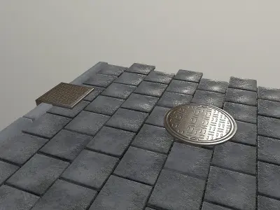 Pedestrian Sidewalk and Curbs Kit Low-poly 3D model