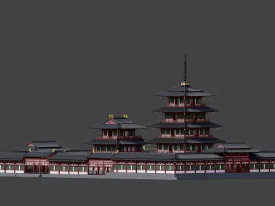 Modular Japanese Temple Kit Low-poly 3D model