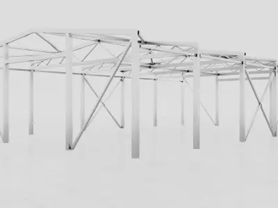 Steel hangar construction Low-poly 3D model