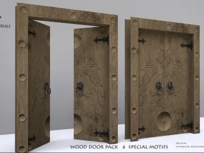  Wooden Door pack   7 piece  special patterns Low-poly 3D model