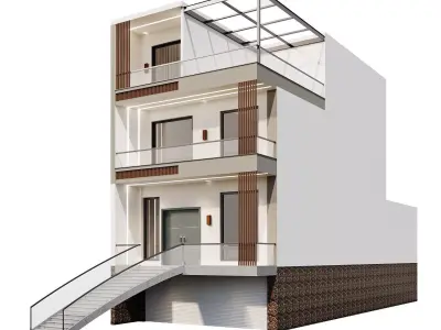 Modern Townhouse Exterior with Roof Terrace 3D model