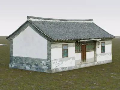 Traditional single-story rural house  Low-poly 3D model
