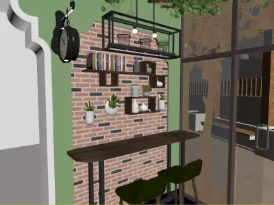 Sun roomn restaurant card seat bar European style screen 3D model