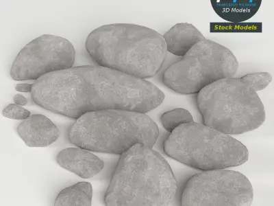 Pebbles and stones set 3D model