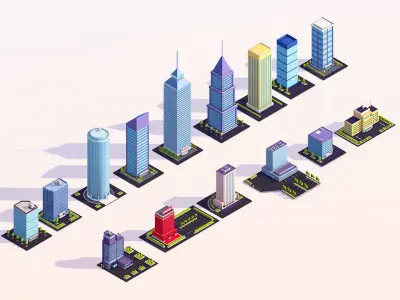 Low Poly Buildings City Pack 2 Low-poly 3D model