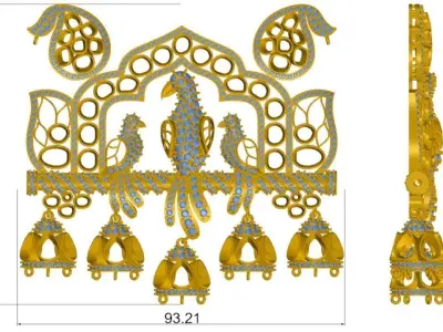 Peacock Beautiful necklace Indian Jewelry Design Polki Diamond 3D print model