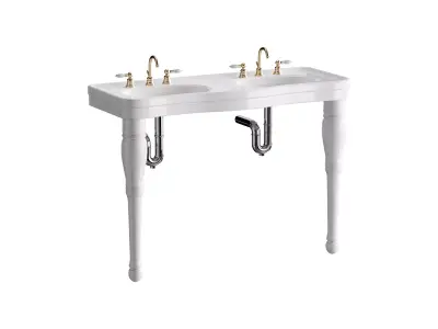 Double Basin Console Bathroom Sink White 3D model