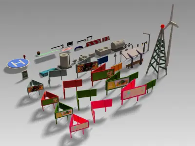 Urban and roof props Set Low-poly 3D model