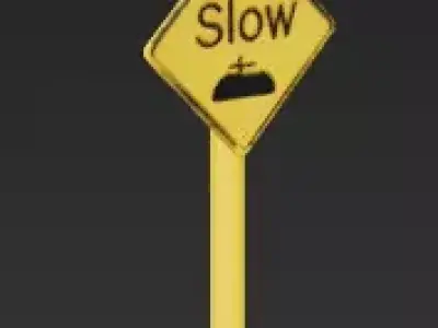 Solar-Powered Flashing -Slow Traffic Sign 3D Model Low-poly 3D model