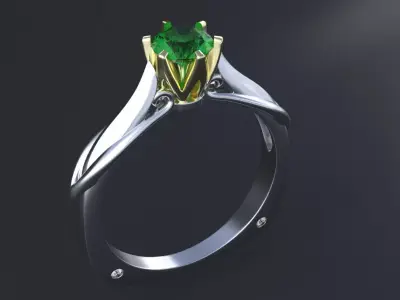 Engagement ring with round gem 4 mm 3D print model