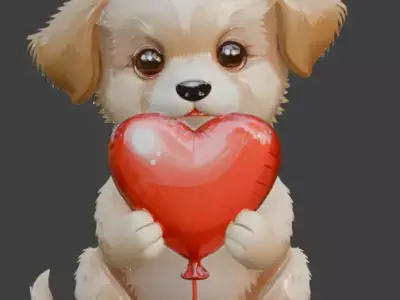 Puppy with Heart Balloon 3D Character V01 Low-poly 3D model