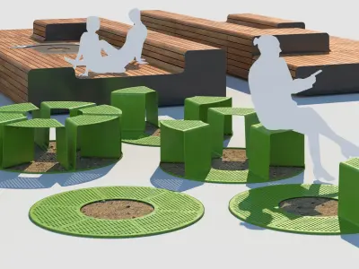 street benches set 3D model 3D model