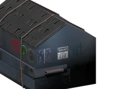 Blue outdoor street garbage container with chains Low-poly 3D model