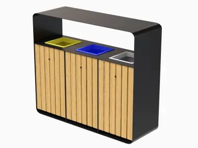 HANKO Outdoor Waste Recycling Bin with 3 Removable Compartments 3D model