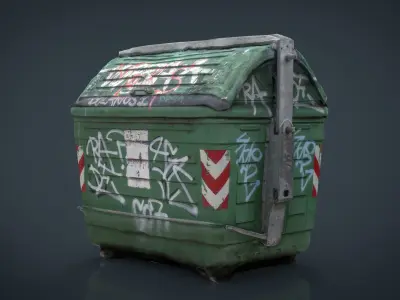 DUMPSTER trash can with graffiti Low-poly 3D model