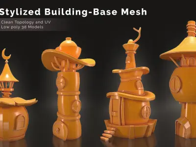 23 Stylized Building Base Mesh Low-poly 3D model