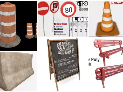 road objects - PBR  3D Model Pack