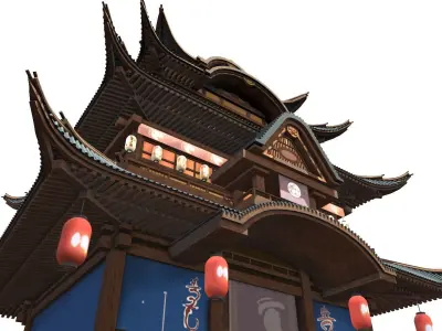 Korean Temple 3D model Low-poly 3D model
