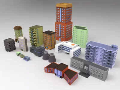 16 low poly buildings pack Low-poly 3D model