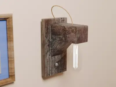 Industrial Wood Beam Wall Sconce with Edison Style Bulb 3D model
