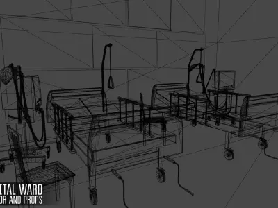 Hospital ward - interior and props Low-poly 3D model