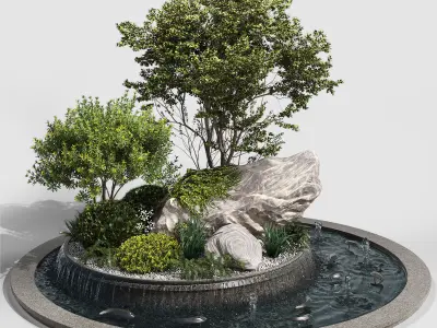 Pond with Plants Big rock 3D model