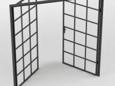 Double Glass Door  with rectangular  36 squares Low-poly 3D model
