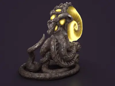 Ancient creature statue stone Low-poly 3D model