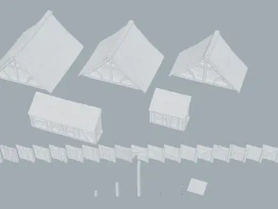 Modular Medieval Houses Low-poly 3D model purchase